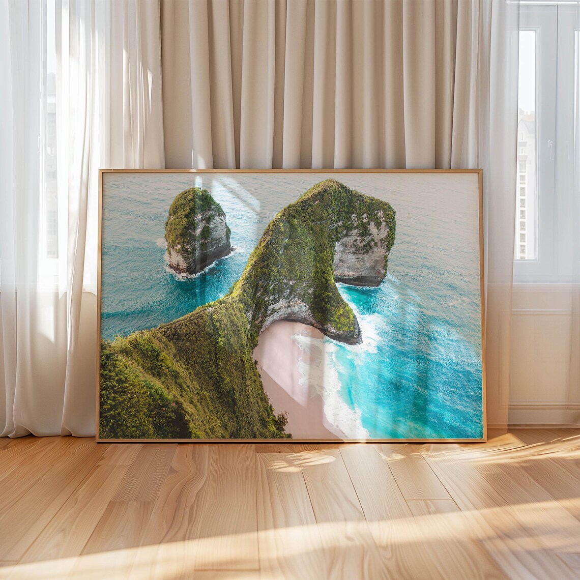 Kelingking Beach Aerial View Green Cliffs Turquoise Sea Photo Poster - Image 4