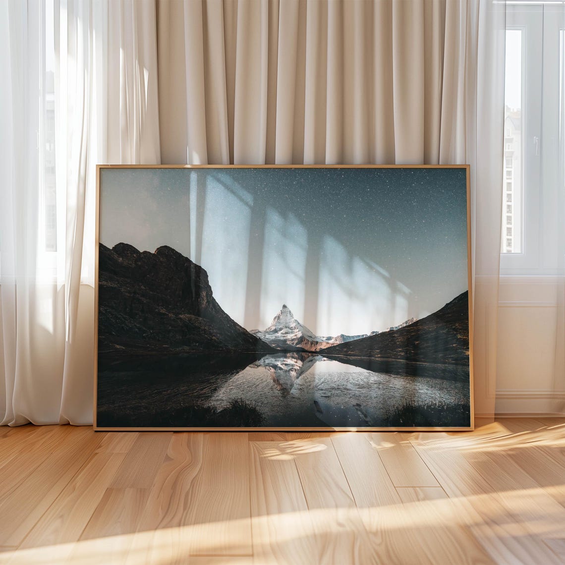 Matterhorn Mirror Reflection Starry Night Alpine Lake Poster - Image 4