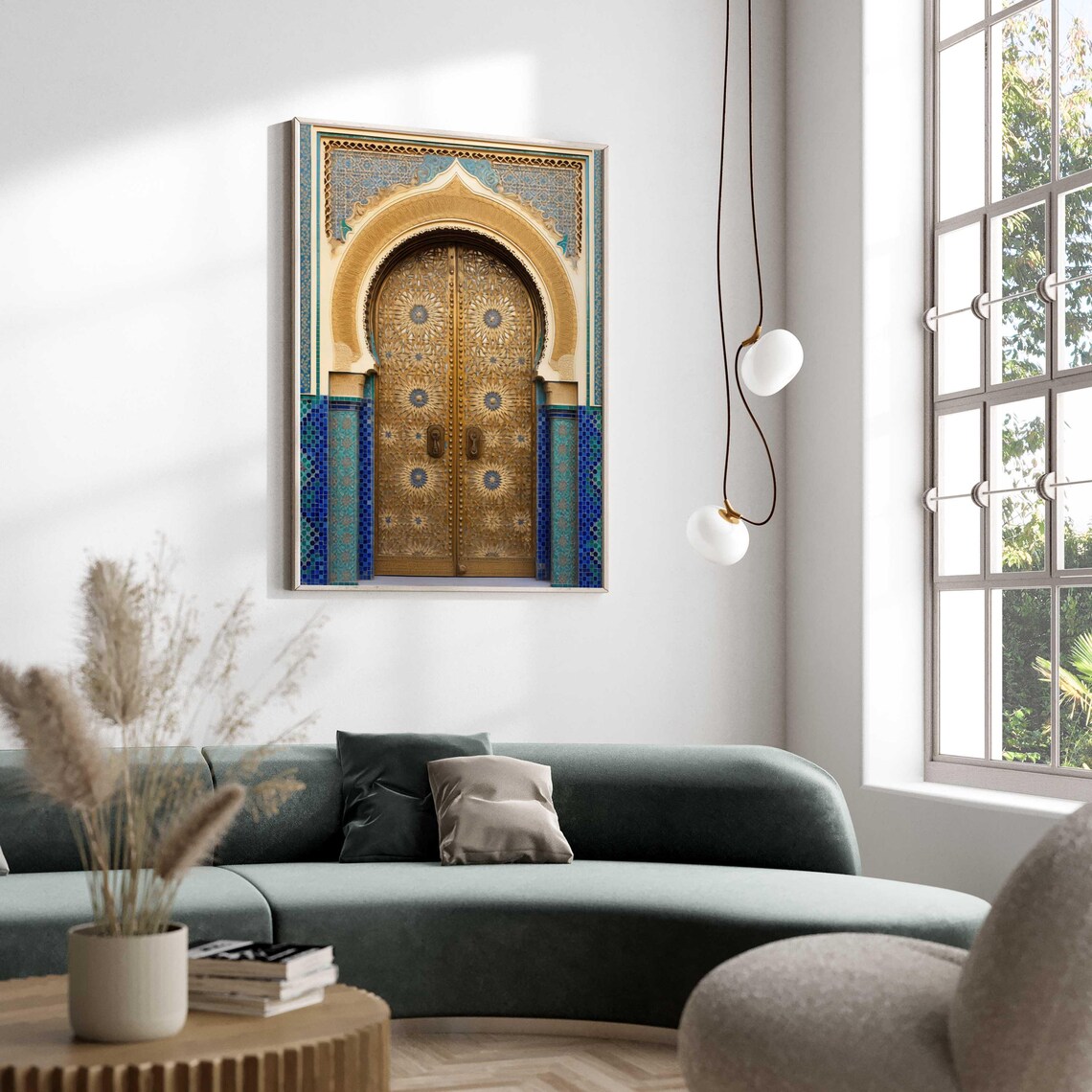 Moroccan Brass Door with Blue Zellige Tile Arch Detail Poster - Image 3