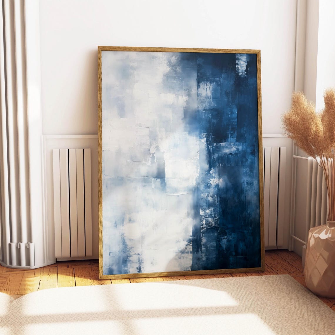 Deep Blue And White Abstract Brushwork Misty Modern Art Poster - Image 4