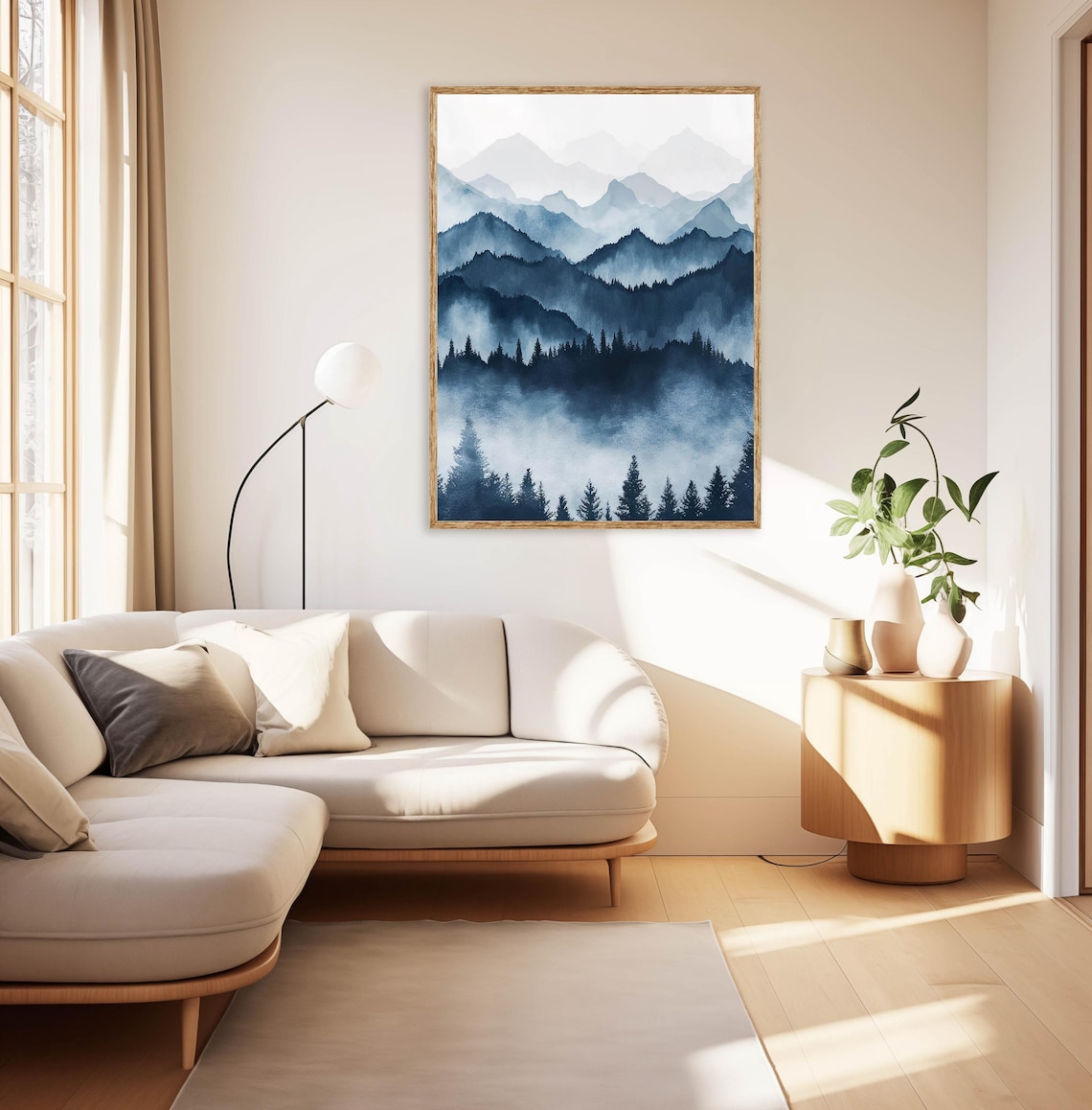 Navy Blue Layered Mountain Watercolor Misty Peaks Modern Wall Poster - Image 2