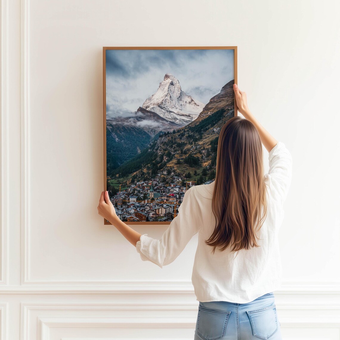 Matterhorn Towering Over Zermatt Village Moody Alpine Valley Poster - Image 3