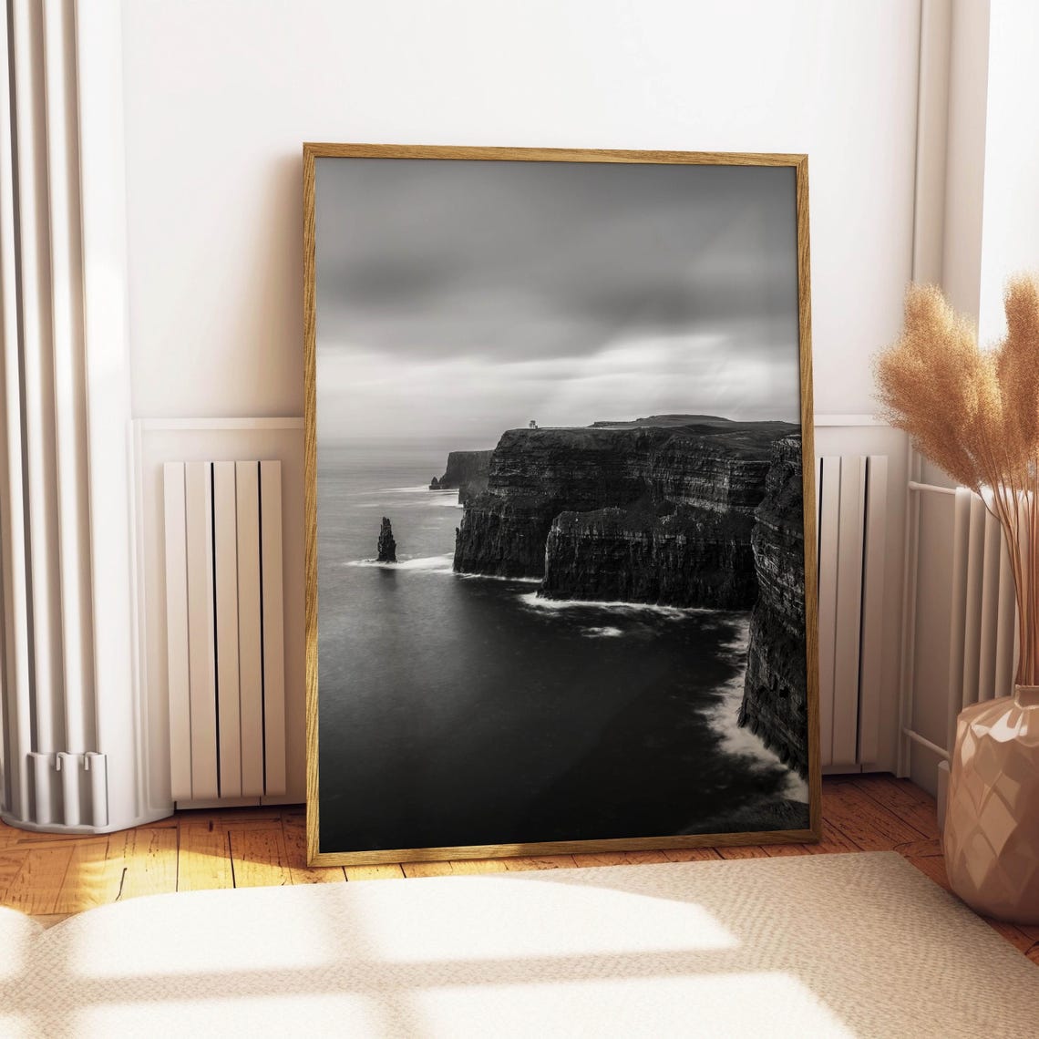 Towering Sea Cliffs Black and White Dramatic Ocean Photo Poster - Image 4