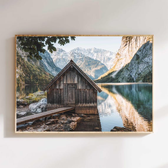 Obersee Bavaria Wall Art Alpine Cabin By The Lake Print Bavarian Mountain Scenery Nature Landscape Photography Rustic Home Decor