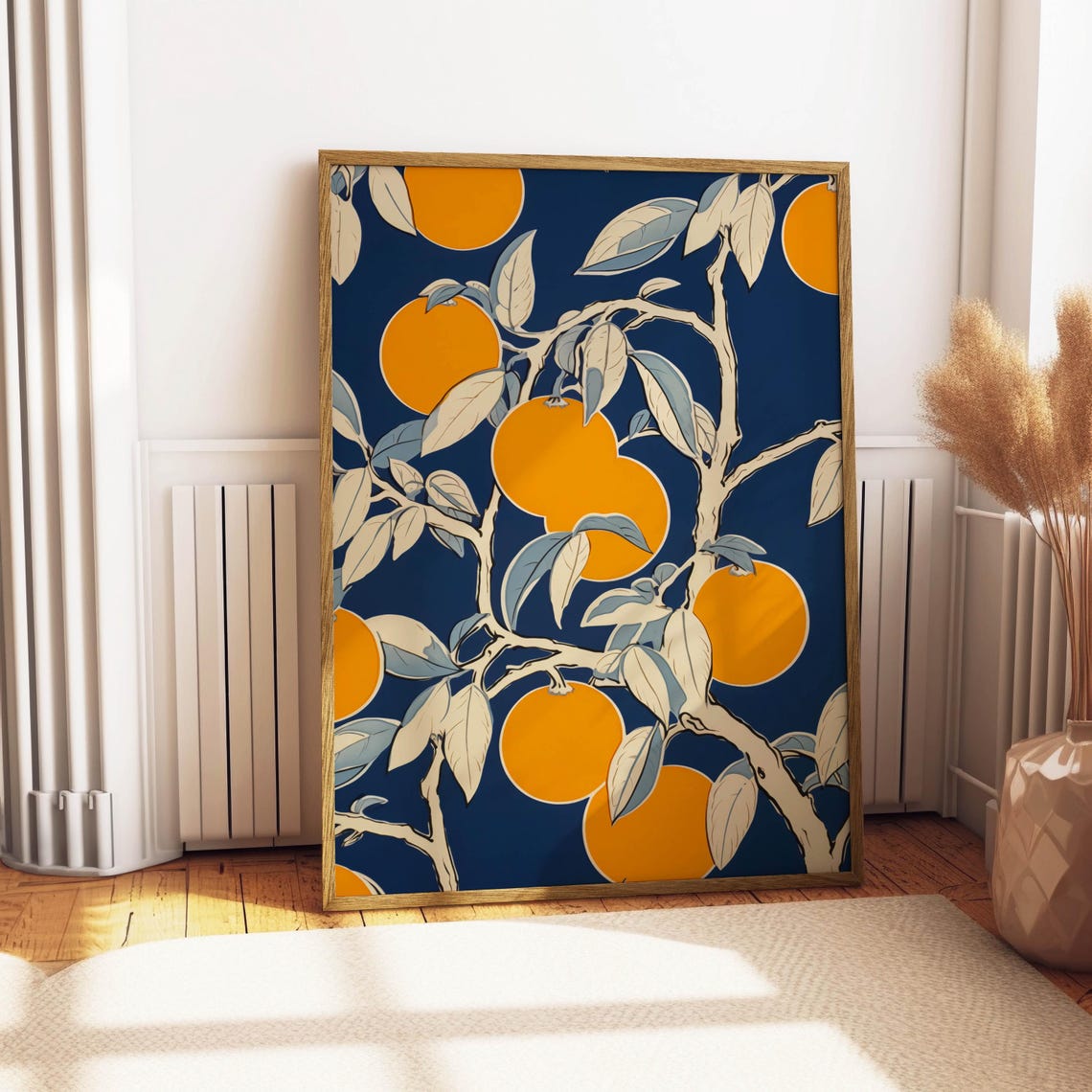Orange Tree Branches on Navy Art Deco Style Vintage Fruit Poster - Image 5