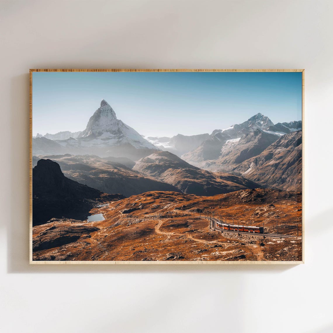 Matterhorn With Red Gornergrat Train In Swiss Alps Valley Poster