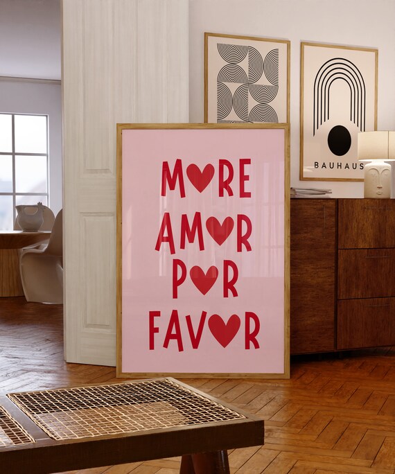 More Amor Por Favor Print Minimalist Heart Poster Aesthetic Living Room Art Love Wall Decor Eclectic Art Print Heart Typography Poster