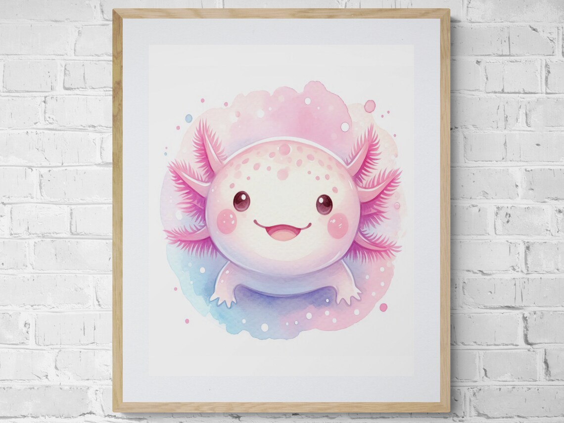 Axolotl Nursery Decor Art Print, Cute Wall Art