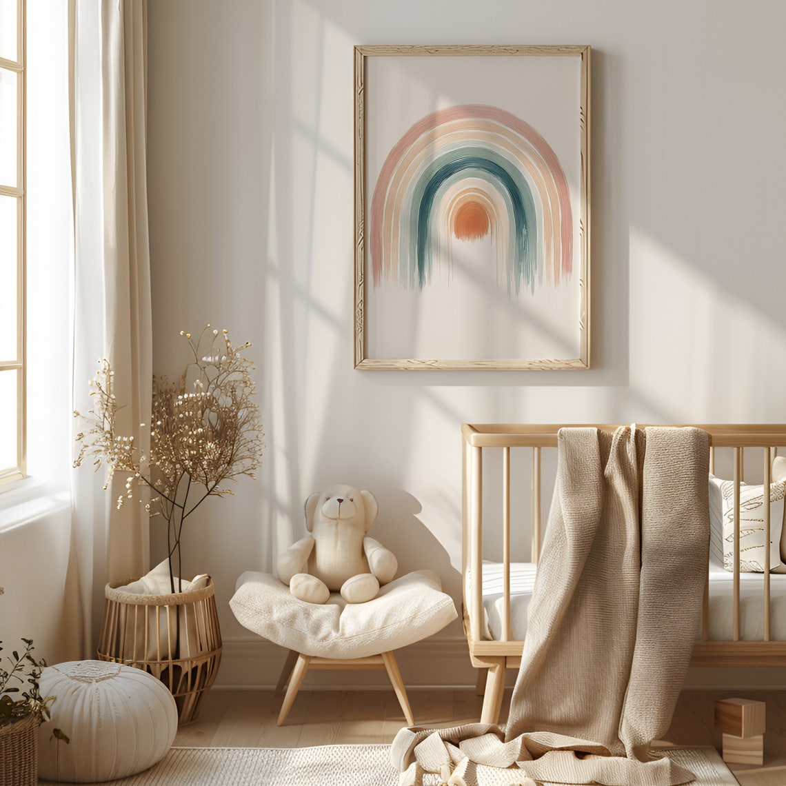 Earthy Rainbow Arch Watercolor Gender Neutral Nursery Art Poster - Image 3