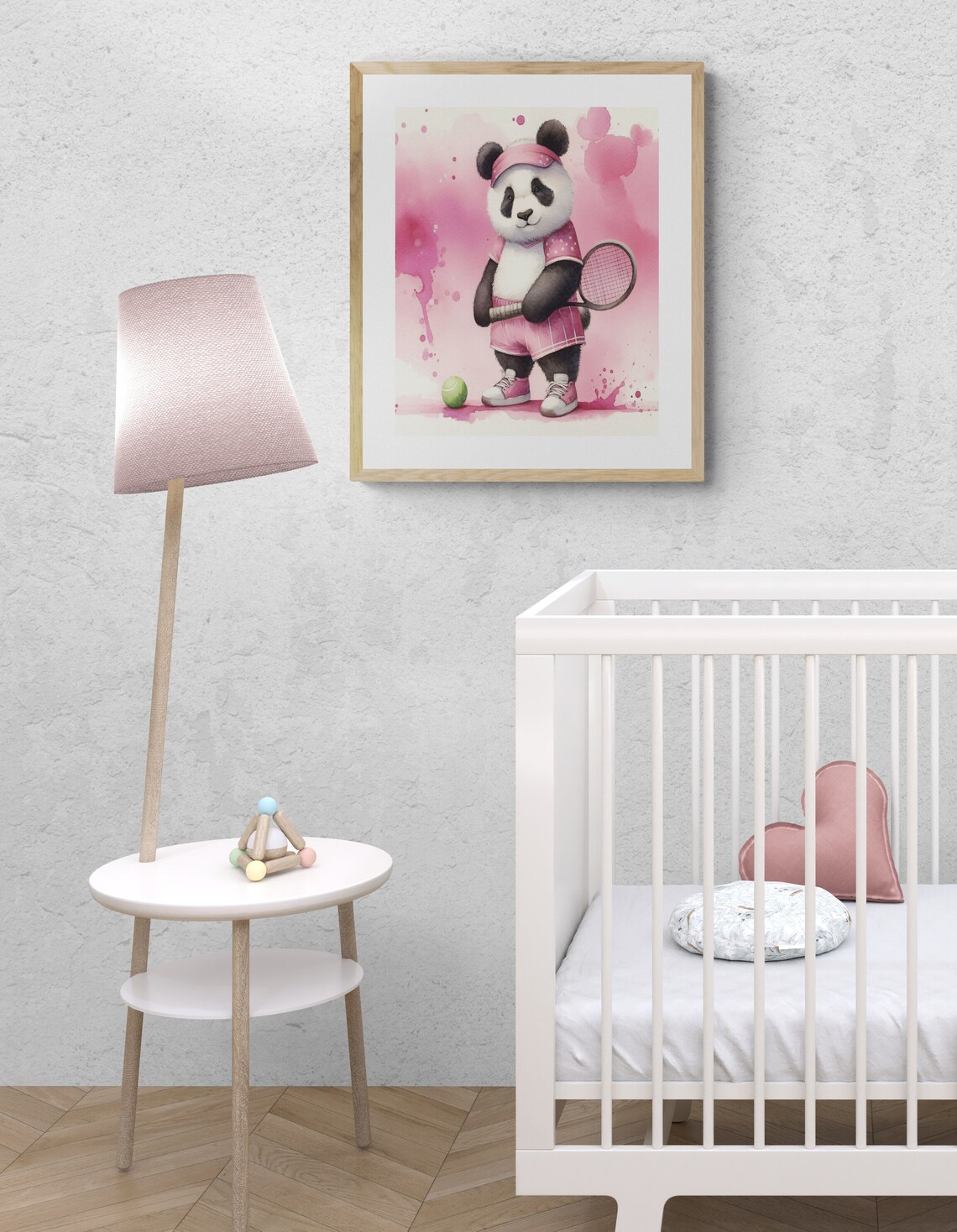 Panda Tennis Player Pink Watercolor Cute Nursery Sports Animal Poster - Image 4