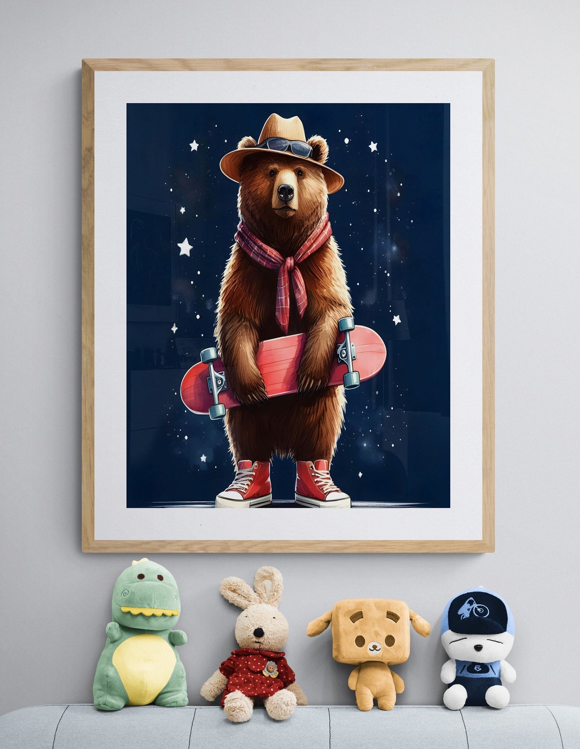 Cool Bear with Skateboard Navy Starry Cute Nursery Animal Art Poster - Image 4