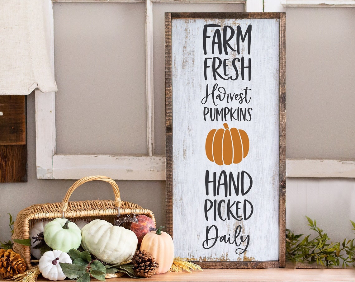 Farm Fresh Harvest Pumpkins Hand Picked Daily Vertical Sign Poster