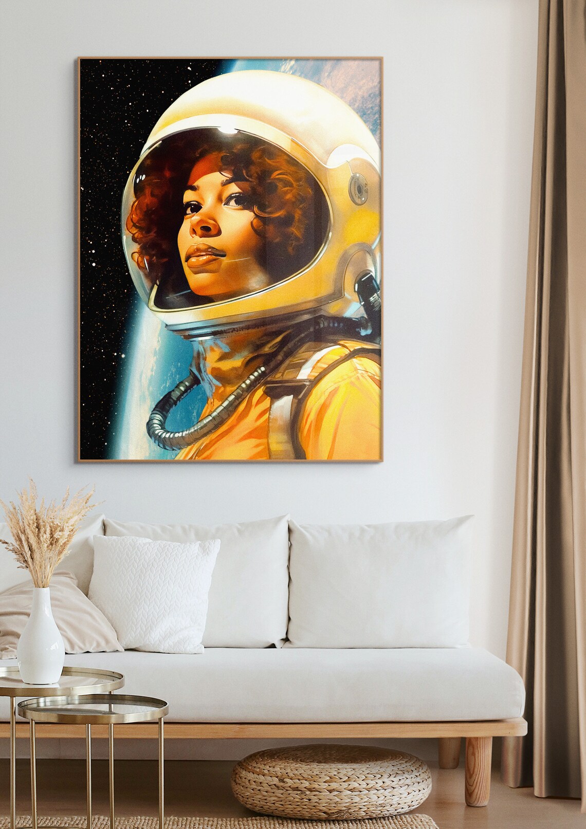Astronaut Woman Orange Spacesuit Retro Futurism Portrait Wall Art - Image 2