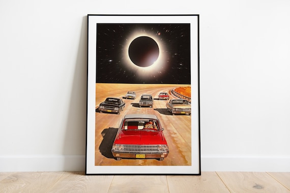 Eclipsed Space Classic Cars Desert Total Solar Eclipse Collage Poster