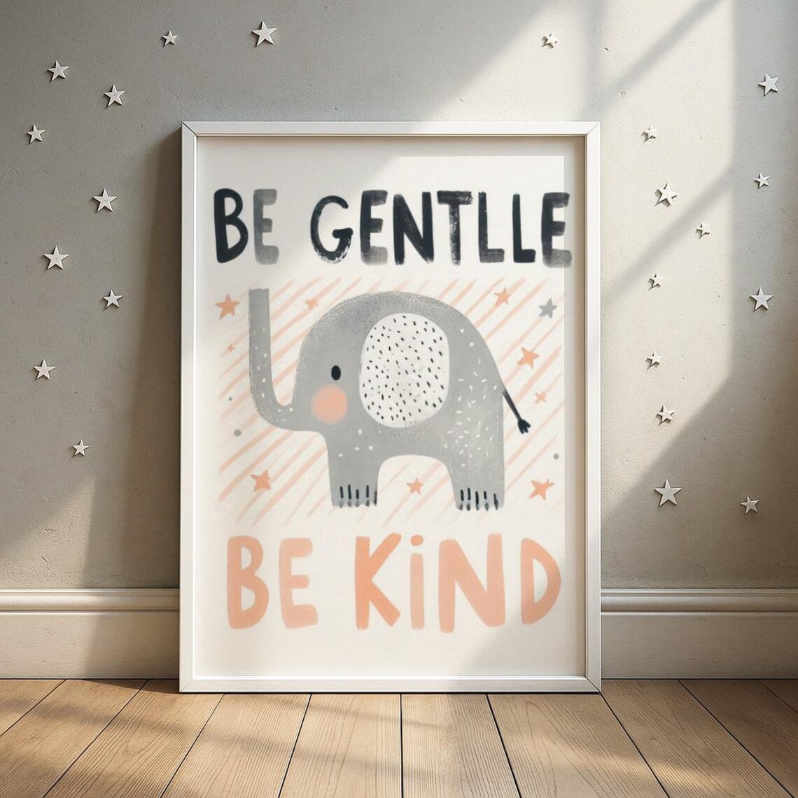 Be Gentle Kind Elephant Wall Art Inspirational Quote Nursery Print Kids Room Decor