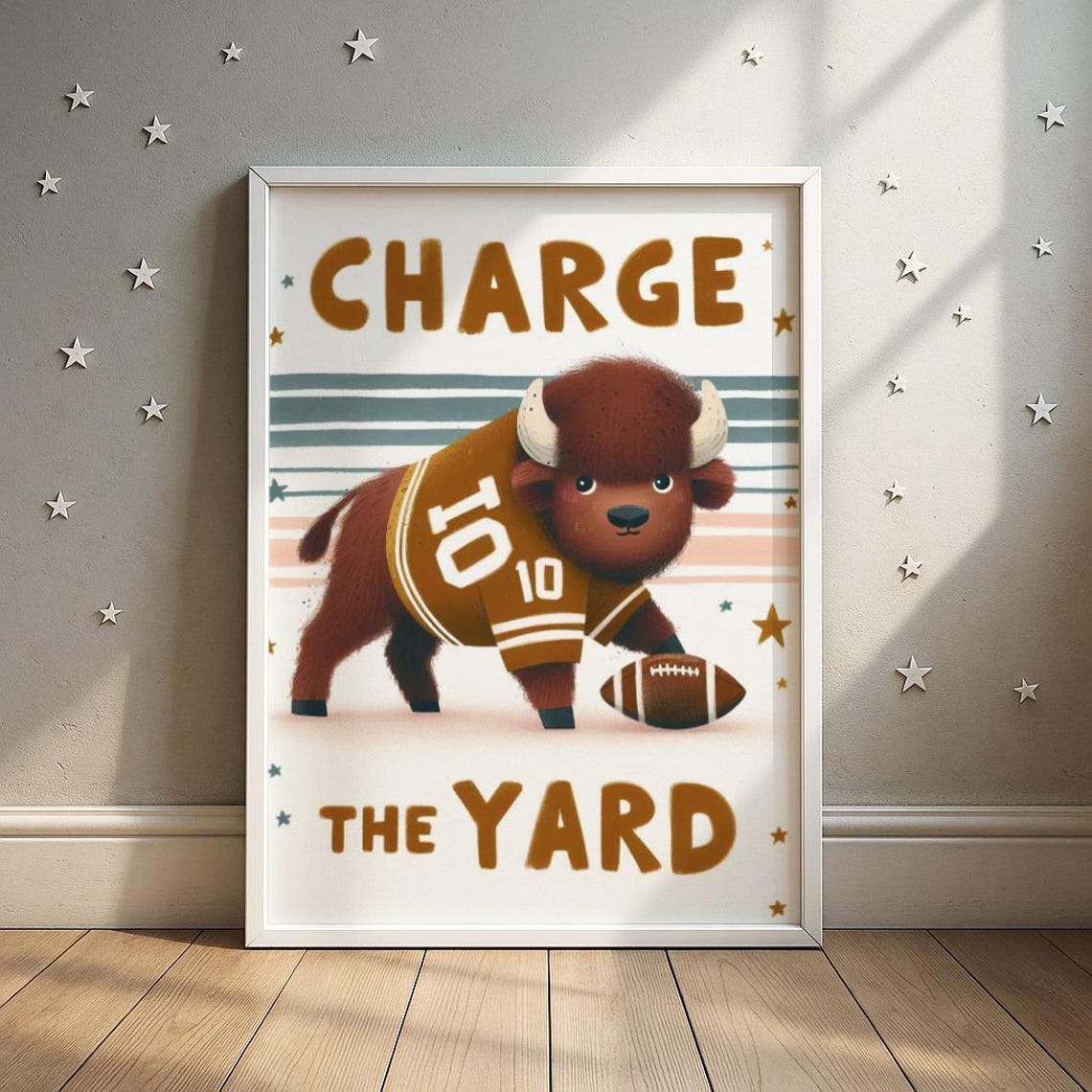 Cute Buffalo Football Player Charge the Yard Number 10 Poster
