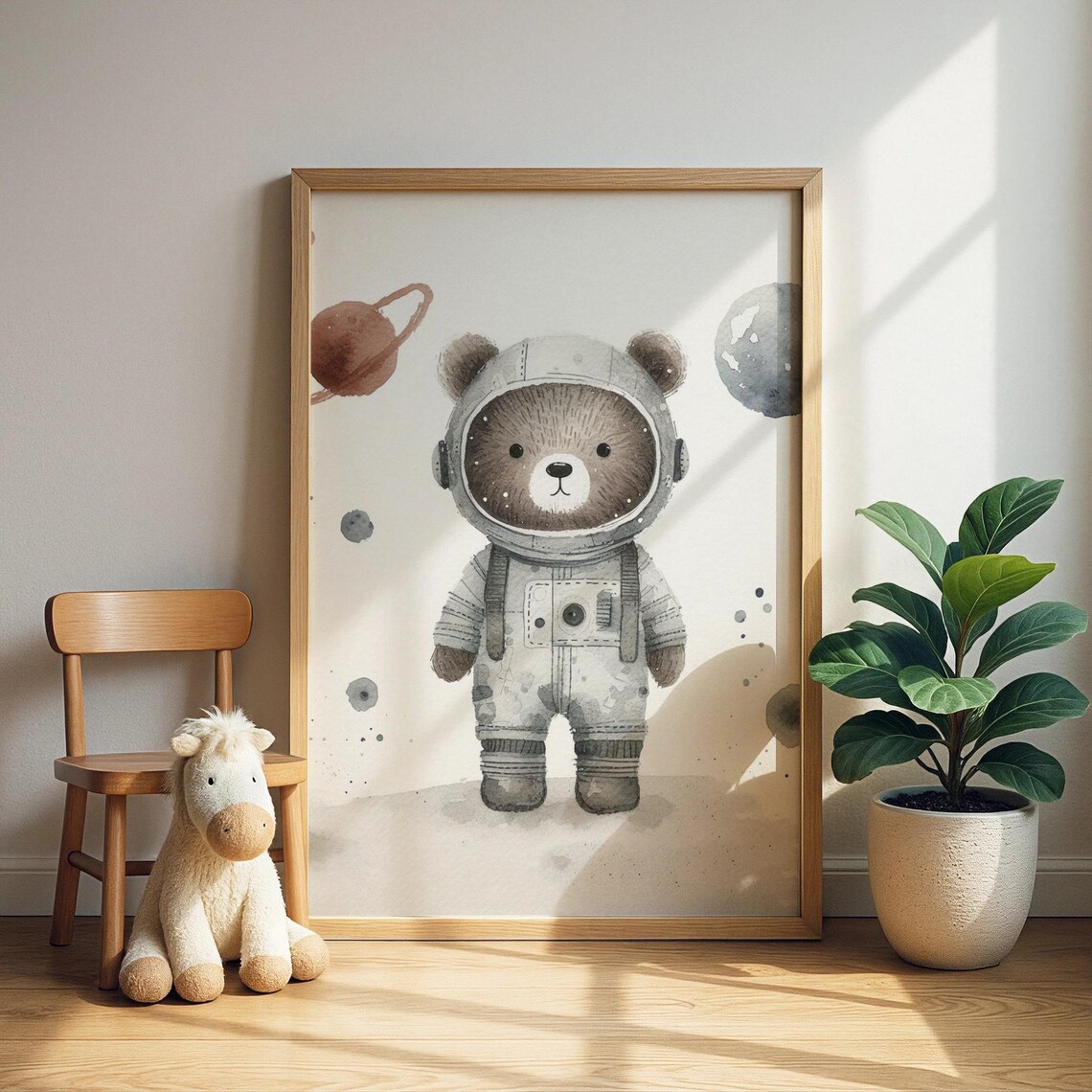 Bear Astro Astronaut Space Wall Art Cosmic Adventure Nursery Print Kids Room Decor