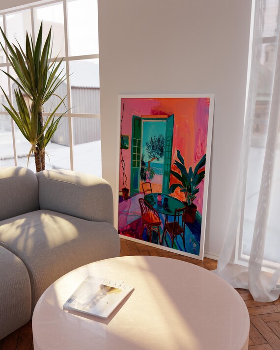 Colorful Tropical Terrace With Sea View Matisse Style Art Poster