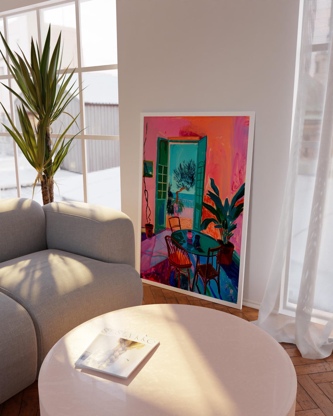 Colorful Tropical Terrace With Sea View Matisse Style Art Poster