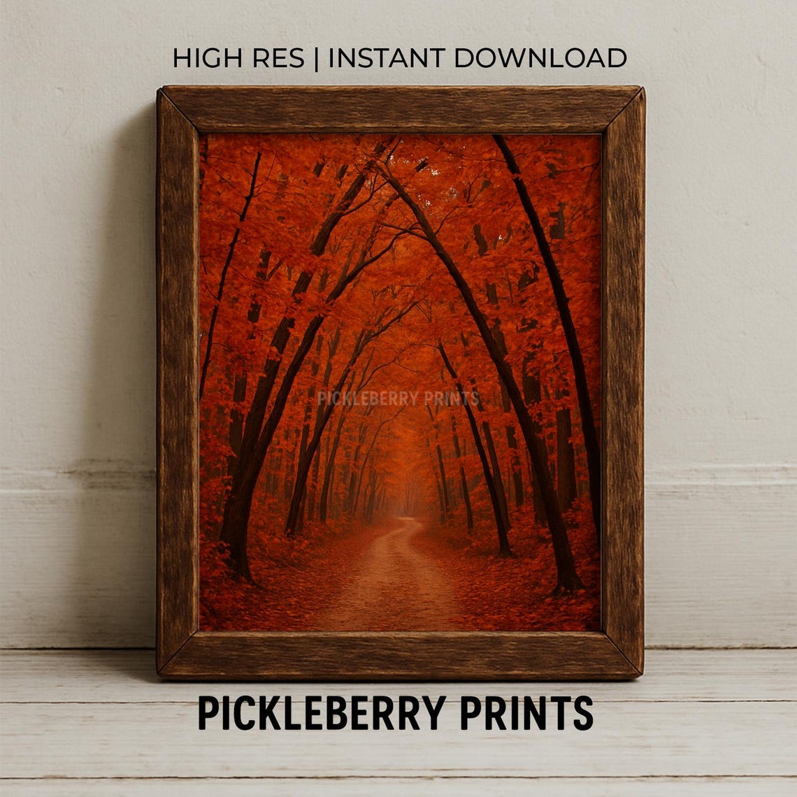 Fiery Red Autumn Forest Tunnel Moody Arching Trees Fall Wall Art
