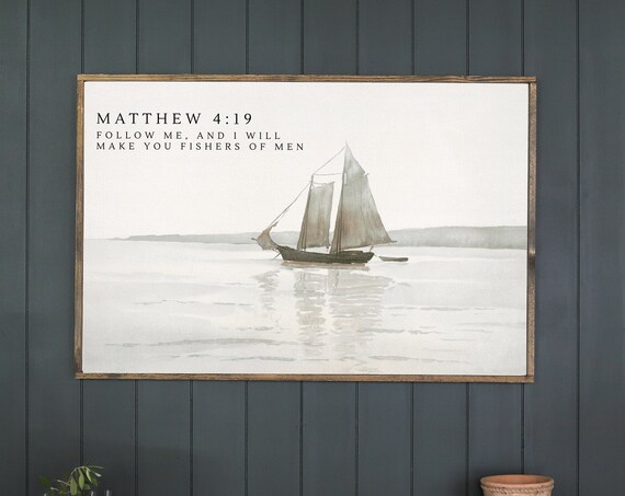 Matthew 4:19 Fishers of Men Scripture Sailboat Watercolor Poster