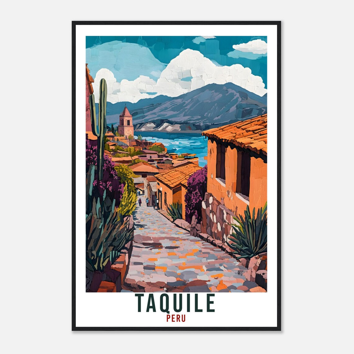 Taquile Peru Cobblestone Street Lake Titicaca Vintage Travel Poster Art - Image 4