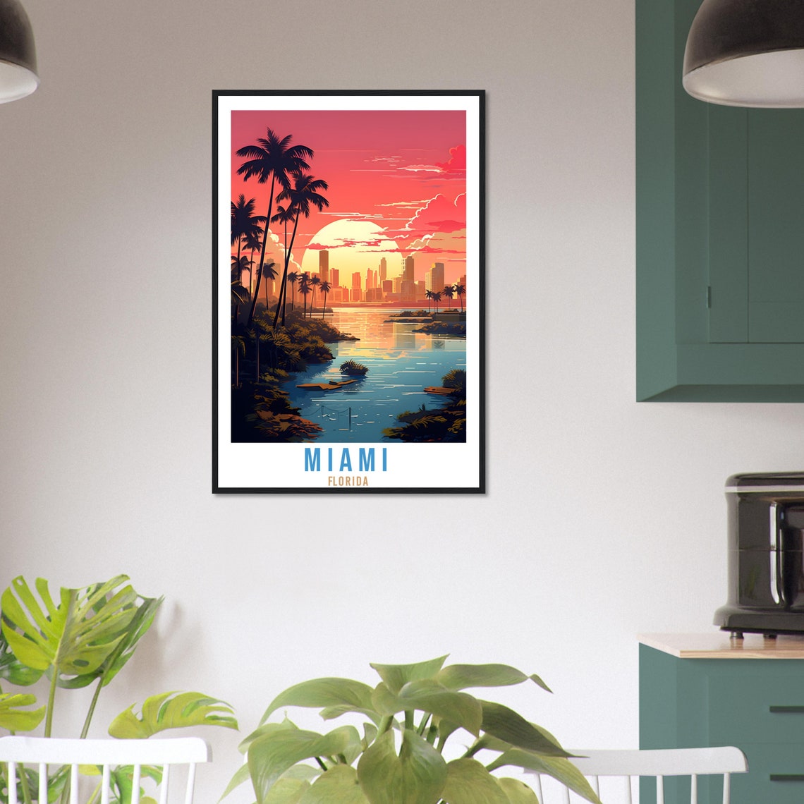 Miami Florida Skyline Sunset Palms Big Sun Waterfront Travel Poster - Image 4