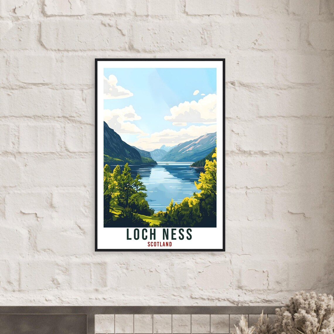 Loch Ness Scotland Calm Lake Mountains Vintage Travel Poster - Image 2