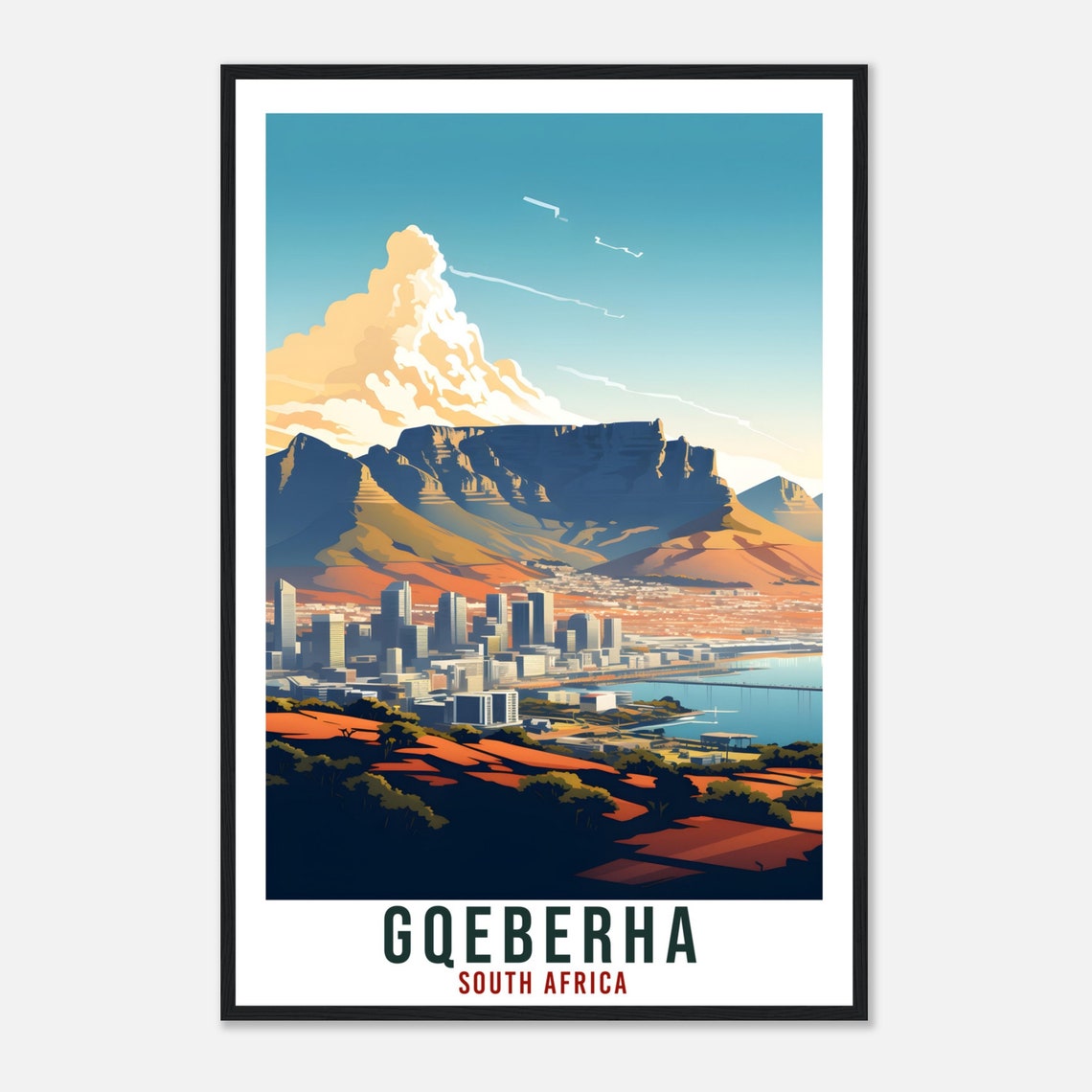 Gqeberha South Africa Skyline Flat Top Mountain Travel Poster - Image 4
