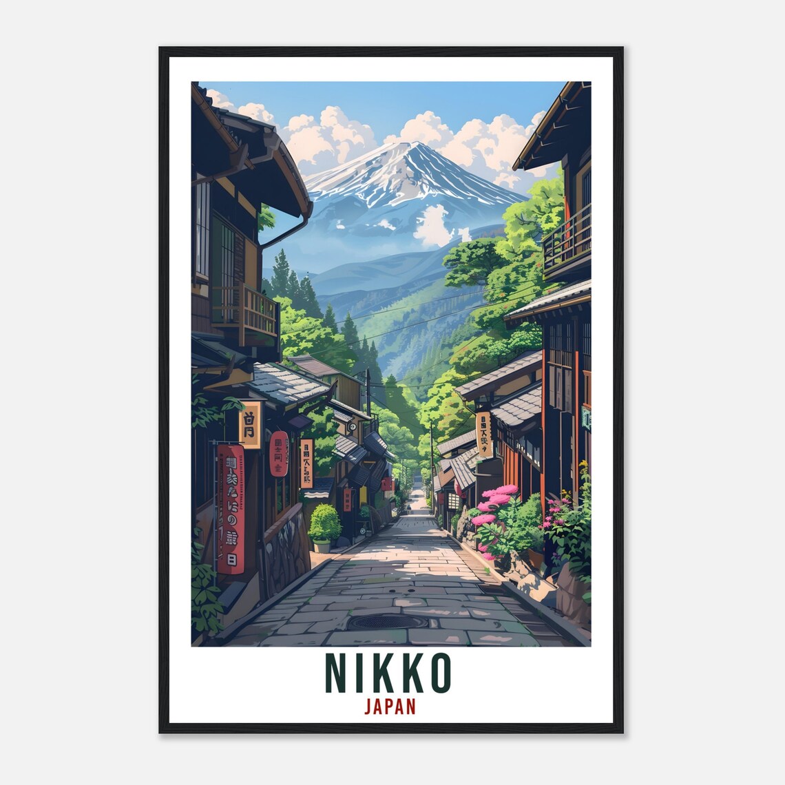 Nikko Japan Stone Street Mount Fuji Traditional Travel Poster - Image 4