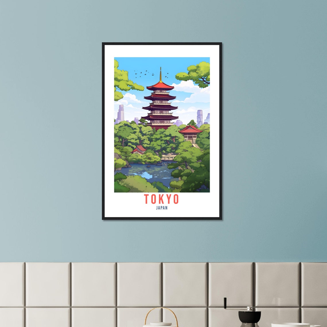 Tokyo Temple Travel Poster Tokyo Wall Hanging Japan Artwork Travel Print Wall Art Tokyo Japan Asia Home Decor Tokyo Gift Travel Art Japan - Image 2