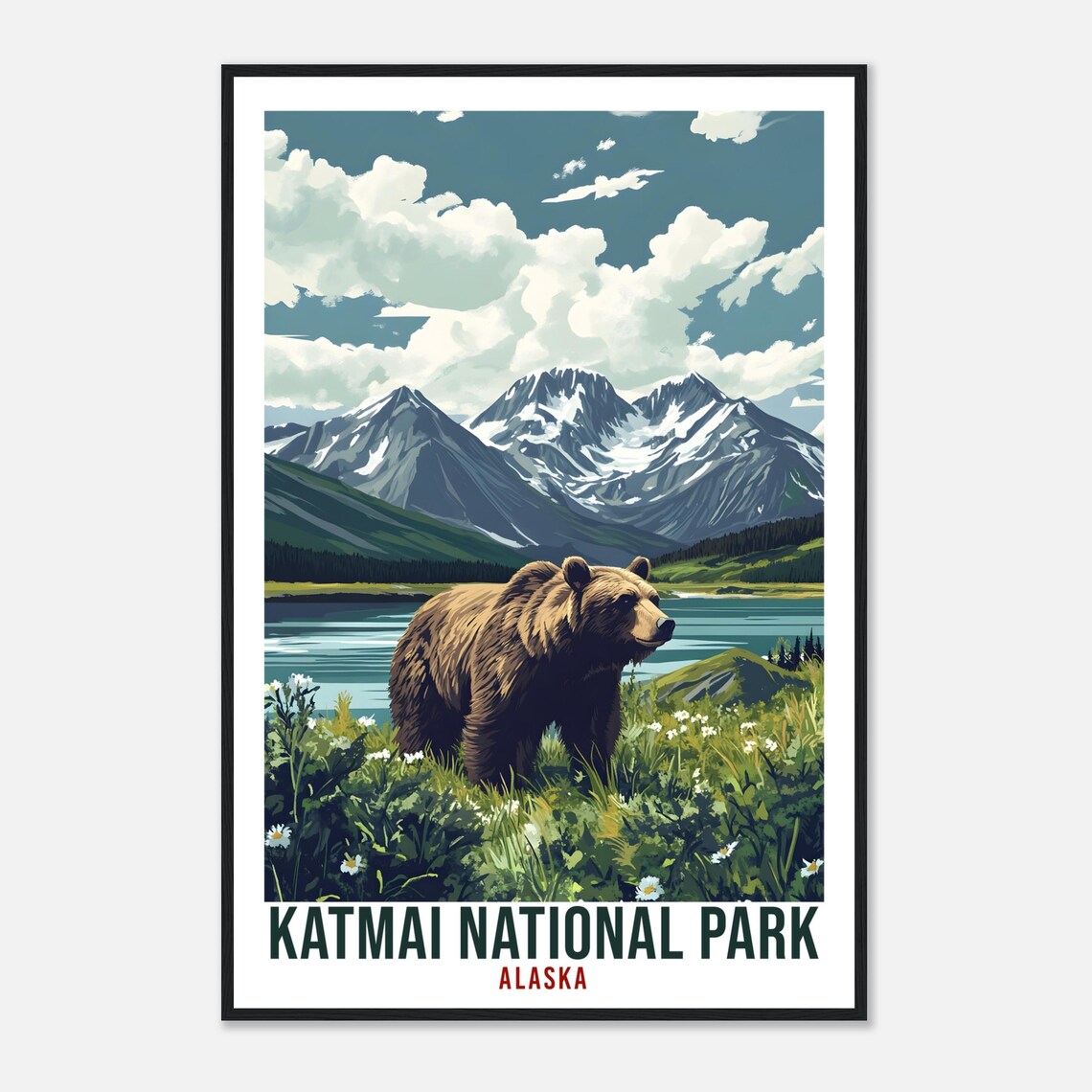 Katmai National Park Alaska Brown Bear Wildflower Travel Poster - Image 4