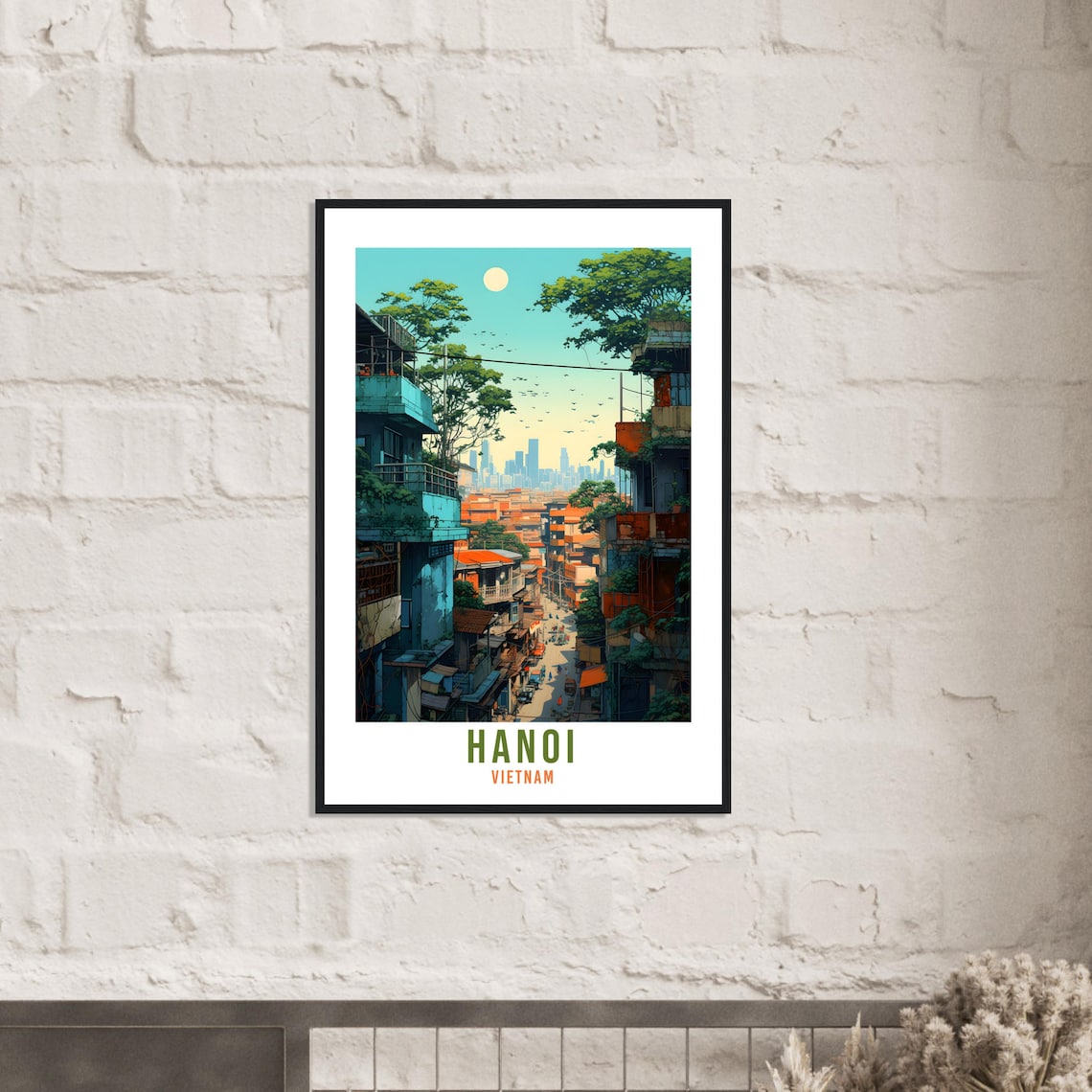 Hanoi Vietnam Old Quarter Street Moonlit Skyline Travel Poster - Image 2