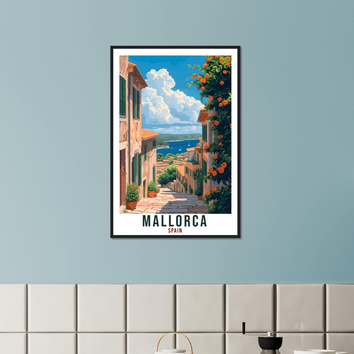 Mallorca Spain Flowering Old Town Alley Seaside Travel Poster - Image 3