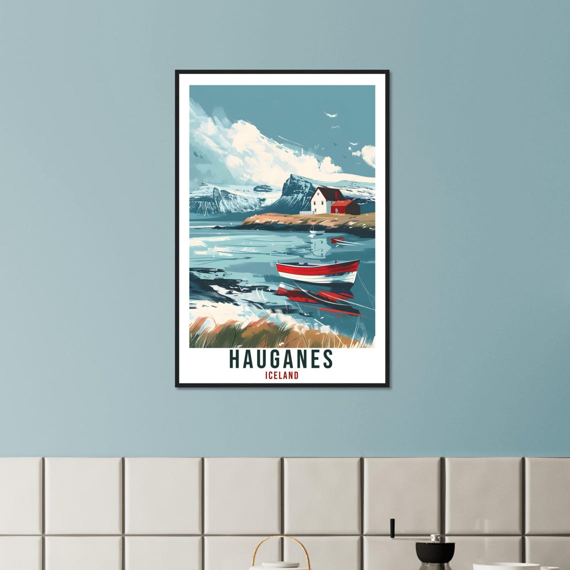 Hauganes Iceland Travel Print Wall Art Wall Hanging Home Dcor Hauganes Gift Travel Art Iceland Artwork City Landscape Travel Poster - Image 2