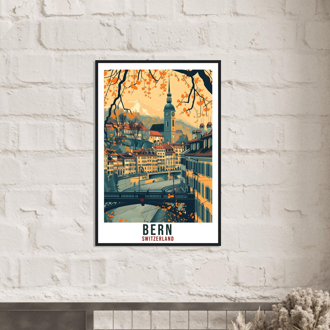 Bern Switzerland Old Town Clock Tower Bridge Vintage Travel Poster Art - Image 3