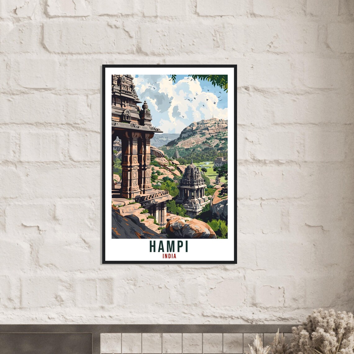 Hampi India Ancient Temple Ruins Rocky Hills Vintage Travel Poster - Image 2