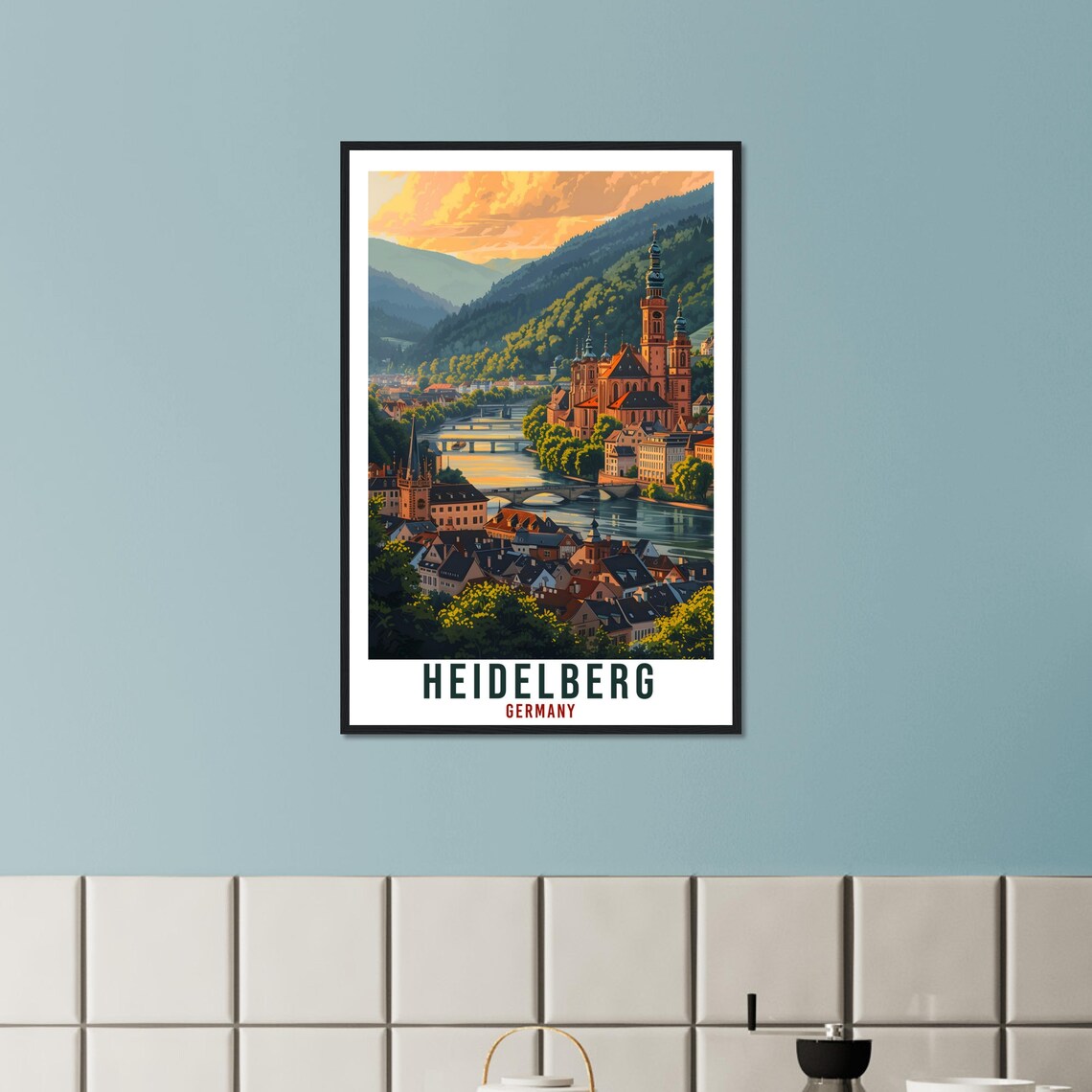 Heidelberg Germany Old Town Neckar River Sunset Travel Poster - Image 4