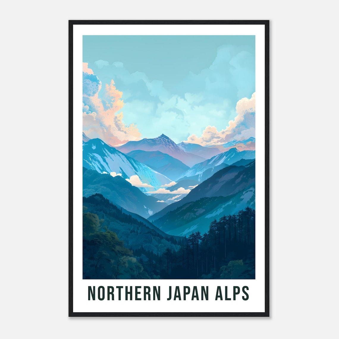 Northern Japan Alps Layered Mountain Peaks Blue Travel Poster - Image 4