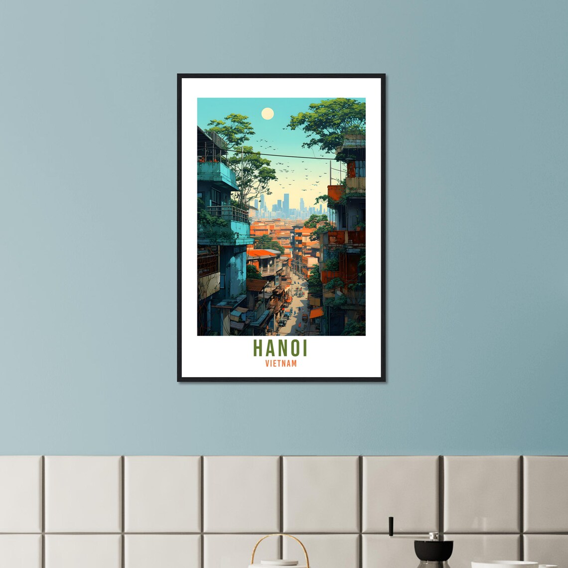 Hanoi Vietnam Old Quarter Street Moonlit Skyline Travel Poster - Image 4