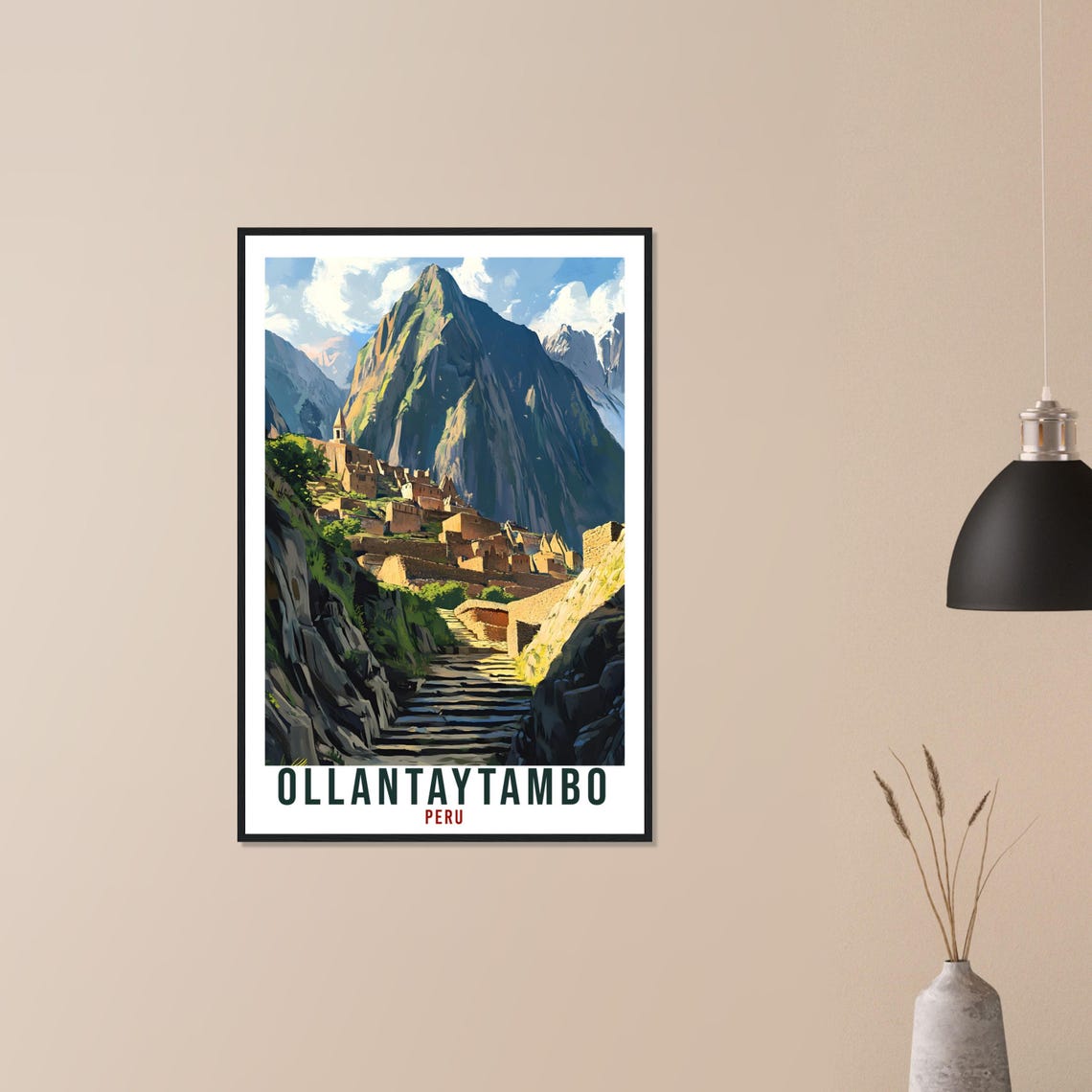 Ollantaytambo Peru Inca Stone Terraces Andes Peak Vintage Travel Poster - Image 3