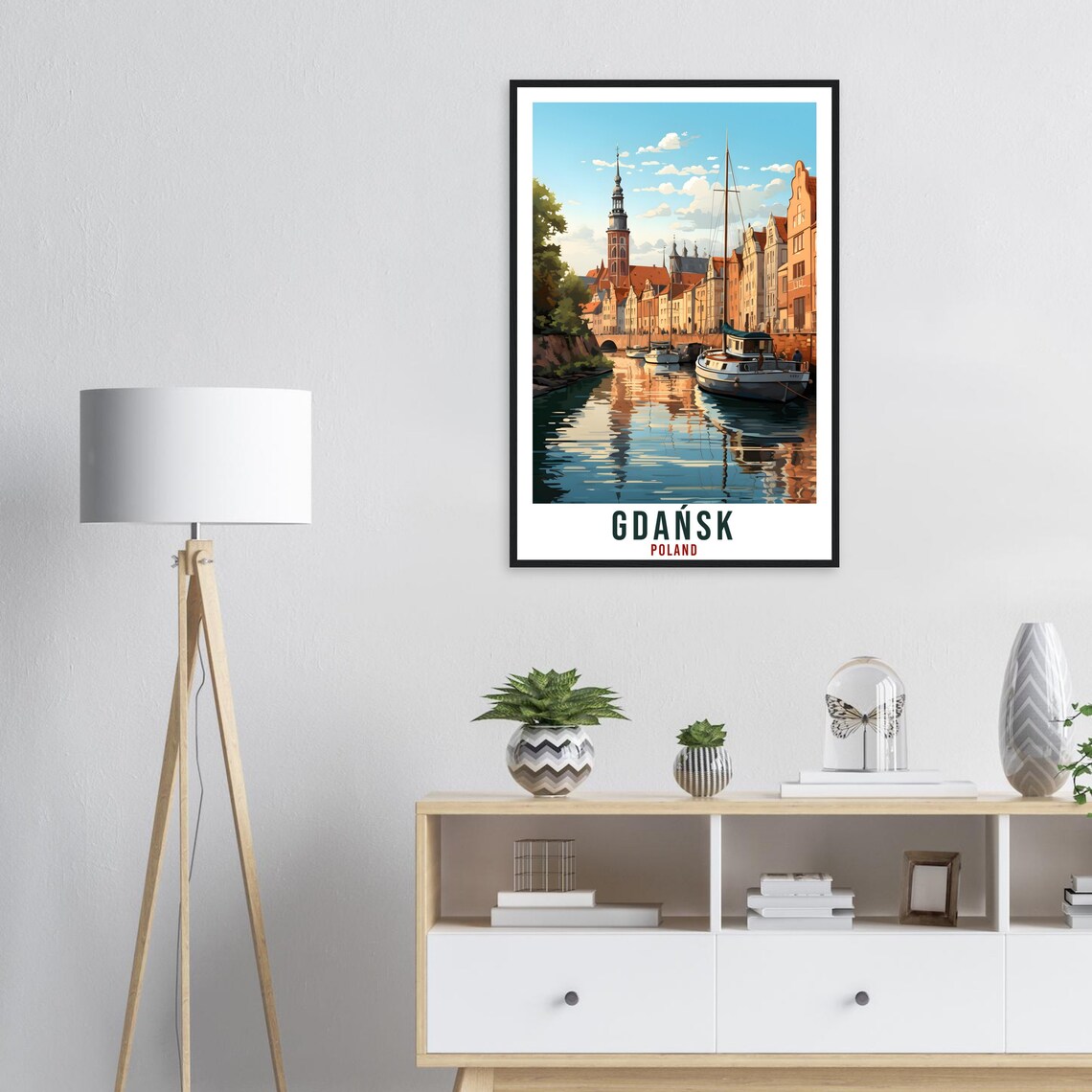 Gdansk Poland Harbor Boats River Waterfront Illustration Travel Poster - Image 3