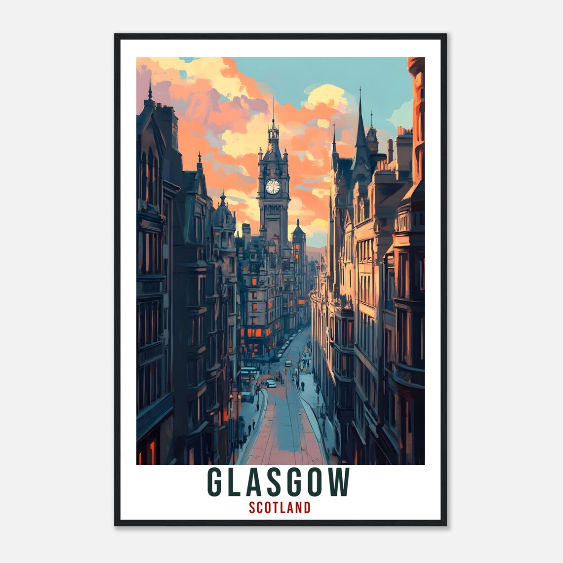 Glasgow Scotland Vintage Sunset Street Travel Classic Poster - Image 4
