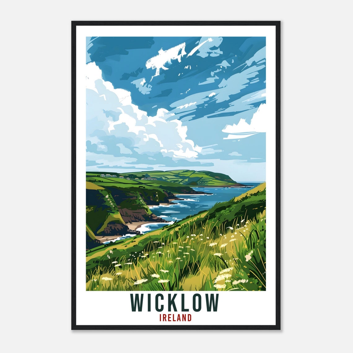 Wicklow Ireland Emerald Coastal Hills and Cove Travel Poster - Image 4