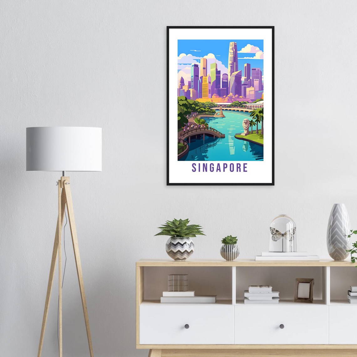 Singapore Marina Bay Merlion Skyline Waterfront Scenery Poster - Image 2