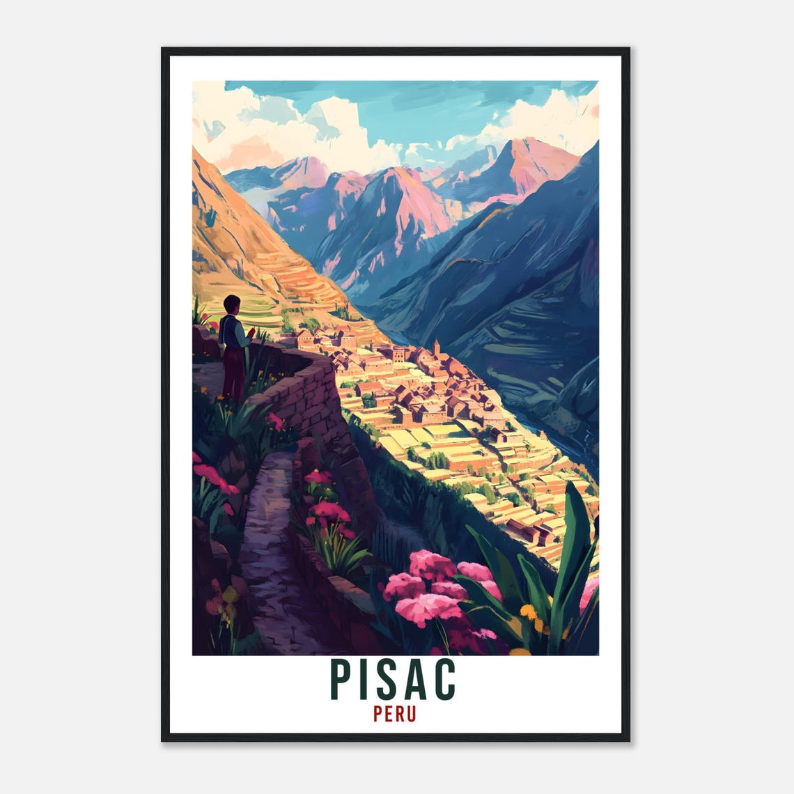 Pisac Peru Inca Terraces Valley Overlook Vintage Travel Poster Andes Art - Image 4
