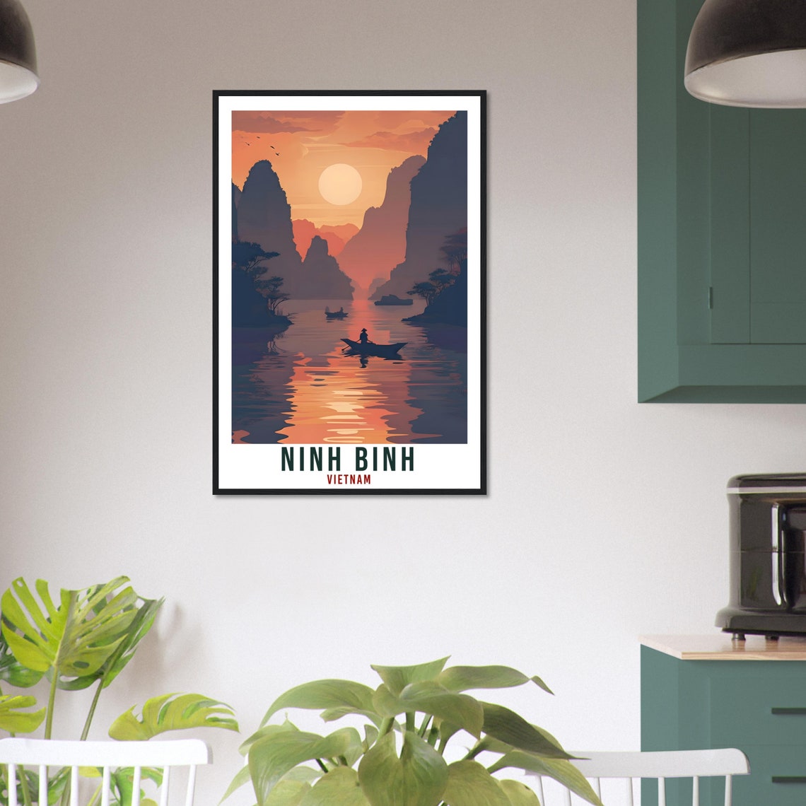 Ninh Binh Vietnam Sunset River Vintage Travel Poster Karst Decor - Image 2
