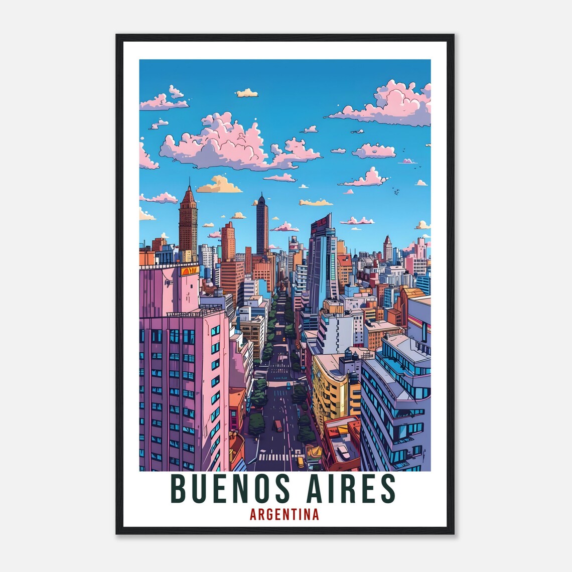 Buenos Aires Argentina Illustrated City Skyline Aerial View Poster - Image 4