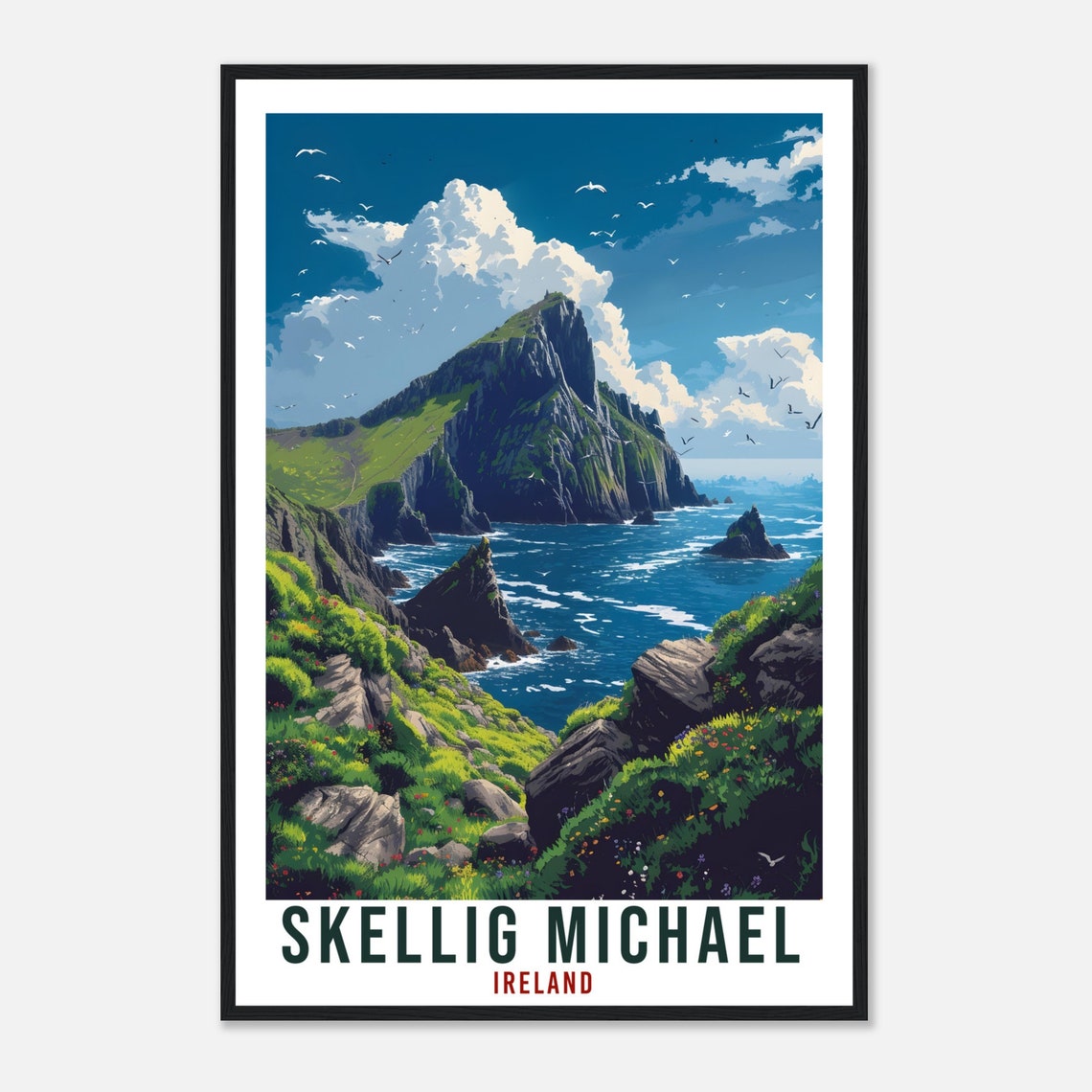 Skellig Michael Dramatic Sea Cliffs Seabirds Ireland Travel Poster - Image 4