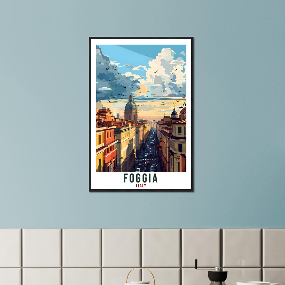 Foggia Rooftop Skyline Church Dome Sunset Italy Vintage Travel Poster - Image 3